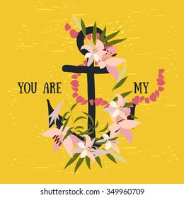 Vector background with lily flower and anchor