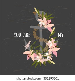 Vector background with lily flower and anchor