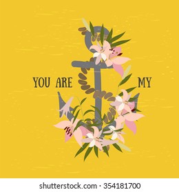 Vector background with lily flower and anchor