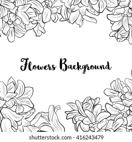 vector background with  line drawing  hyacinth flowers , hand drawn floral illustration