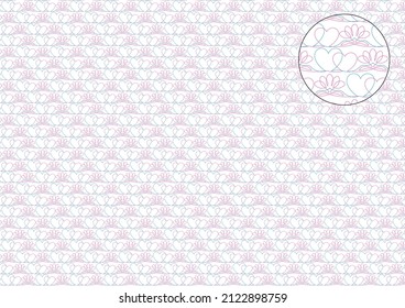 Vector background of lines with a pattern of hearts and flowers.