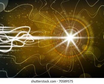 Vector Background - with lines, stars and circles - the cosmos pure energy (yellow-gold)
