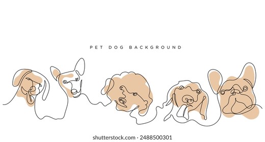 vector background of lines of various breeds of dogs.background template with various dog heads drawn in lines.one continuous line