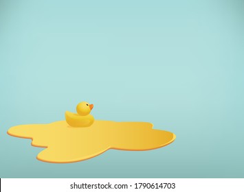 Fondo vectorial con un pequeño pato de goma nadando en un charco