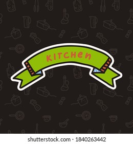 Vector background with logo for kitchen Doodle cafe. Cartoon pattern with the Kitchen logo for a cafe or pizzeria. The substrate for the design of wall painting doodles hand drawn line. Vector