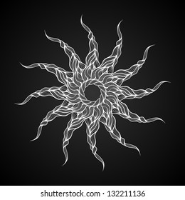 Vector background long curls hair or rope, ornamental round lace pattern