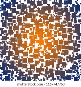 Vector background made of an orange center blue edges gradient and squares scattered around.