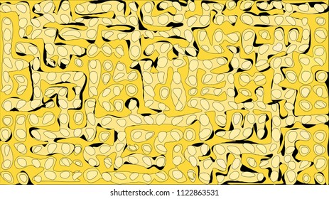 Vector background made of random yellow blobs and paths over black background.