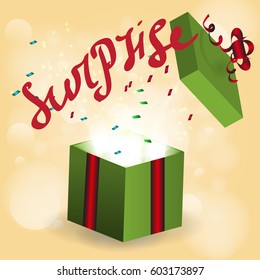 Vector background. Magic box. Orange background.Red bow.Eps10.