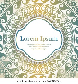 Vector background with mandala in blue color. Based on old greek, islamic and turkish ornaments. For invitation, banner, postcard or textile.