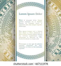 Vector background with mandala in gold color. Based on ancient greek, islamic and turkish ornaments. For invitation, banner, postcard or textile.
