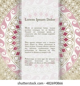 Vector background with mandala in gold color. Based on ancient greek, islamic and turkish ornaments. For invitation, banner, postcard or textile.