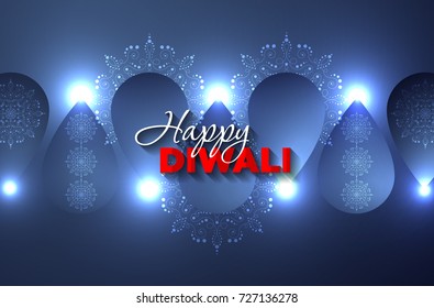 Vector background with mandalas and candlesticks for Diwali on blue