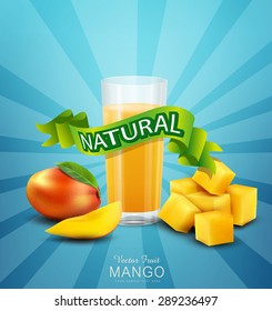 vector background with mango and glass of mango juice