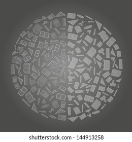 Vector background of the many icons on the education