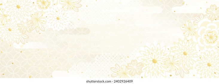 Vector background material with Japanese-style floral patterns like kimono and kanzashi