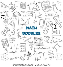 Vector background with mathematical figures and formulas. Doodle style. Suitable for decorating various school items and things and many other line art