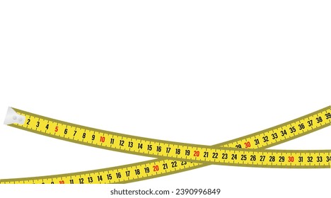 Vector background with measure tape in flat style. Yellow measuring tape template isolated on white background. Measuring tool. Vector illustration