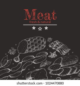 Vector background with meat products. Vector illustration for your design
