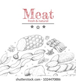 Vector background with meat products. Vector illustration for your design