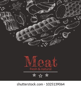 Vector background with meat products. Vector illustration for your design