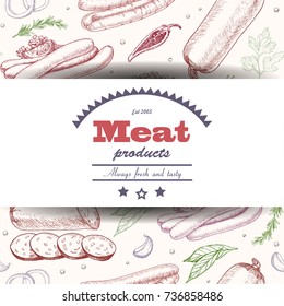 Vector background with meat products. Vector illustration for your design