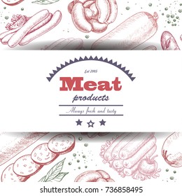 Vector background with meat products. Vector illustration for your design