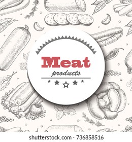 Vector background with meat products. Vector illustration for your design