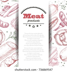 Vector background with meat products. Vector illustration for your design