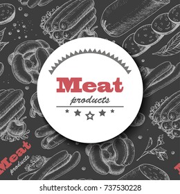 Vector background with meat products. Vector illustration for your design