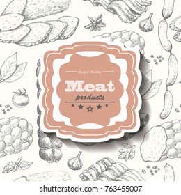Vector background with meat products. Vector illustration for your design