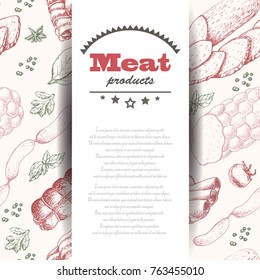 Vector background with meat products. Vector illustration for your design