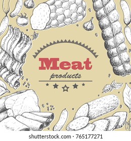 Vector background with meat products. Vector illustration for your design