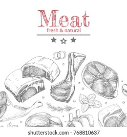Vector background with meat products. Vector illustration for your design