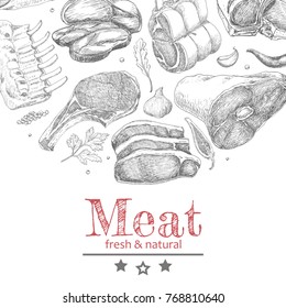 Vector background with meat products. Vector illustration for your design