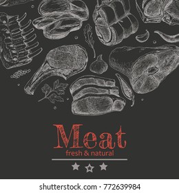 Vector background with meat products. Vector illustration for your design