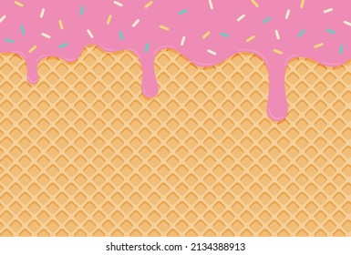 vector background with melted ice cream and a waffle cone for banners, greeting cards, flyers, social media wallpapers, etc.