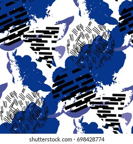 Vector background in memphis style. Abstract seamless pattern with hand drawn elements.