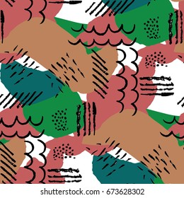 Vector background in memphis style. Seamless pattern with abstraction in pastel colors.