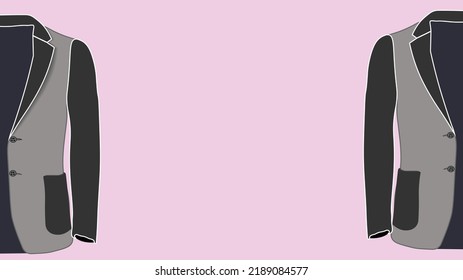 Fondo vectorial con traje de hombre. Belleza, moda, estilo de vida. El traje se divide por la mitad. El centro de la chaqueta se coloca en el borde de la ilustración. Moda masculina, gentil, modelo.