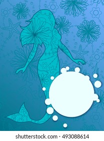 Vector background with mermaid and bubble banner