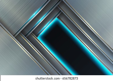 Vector background of metal plates with blue neon lights and with space for text.