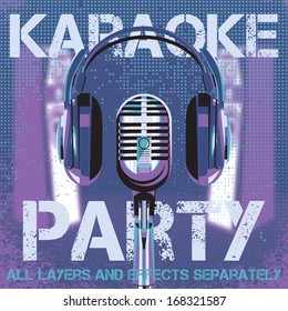 vector background with microphone and headphones for karaoke party