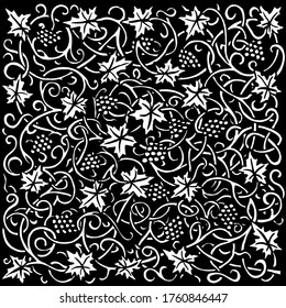 Vector background with a minimalist black vine pattern with grapes. Corporate identity element for a winery, for the design of a wine label, invitation, business card.