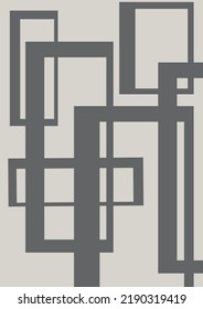 Vector background in minimalist style. Simple single color frames on a single color background. Compound shapes. Overlapping frames. Light and dark gray color.