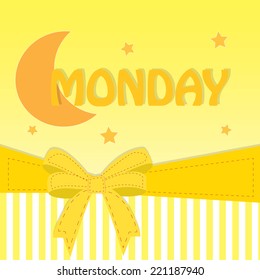 Vector  background monday with, the moon , ribbon and the stars