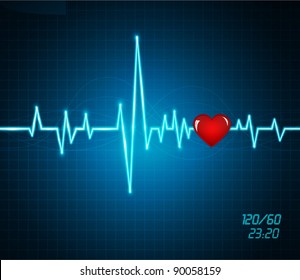 vector background with a monitor heartbeat, heart