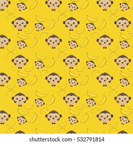 Vector  background of monkey and banana pattern wallpaper with clipping mask
