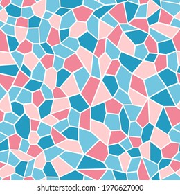 Vector background mosaic. Blue and pink stained glass. Chaotic multicolored shards. Seamless pattern.