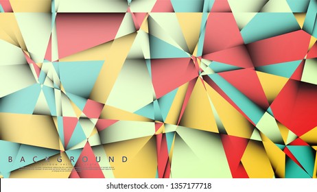 Vector Background of the Mosaic Triangle with a combination of pastel blue, red and yellow. Geometric illustration style with gradients and transparency.